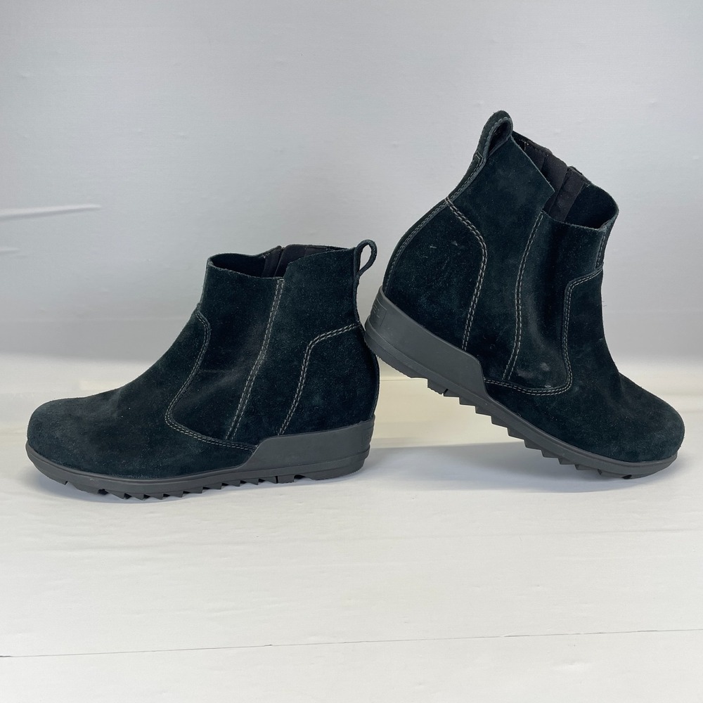 SOREL Evie Wedge Ankle Boots Womens Size 10 Black Suede Zip Up Casual Shoes - Picture 7 of 10